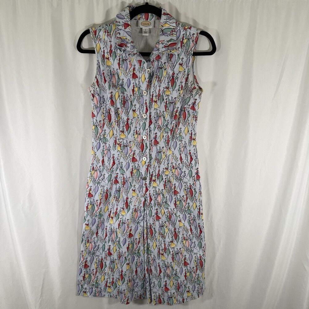 Talbots Midi Dress Women's 4 Blue Multicolor Sleeveless Button Up 100% Cotton